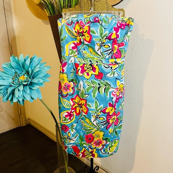 David Meister Strapless Floral Tropical Dress Size 8 - Picture 2 of 13